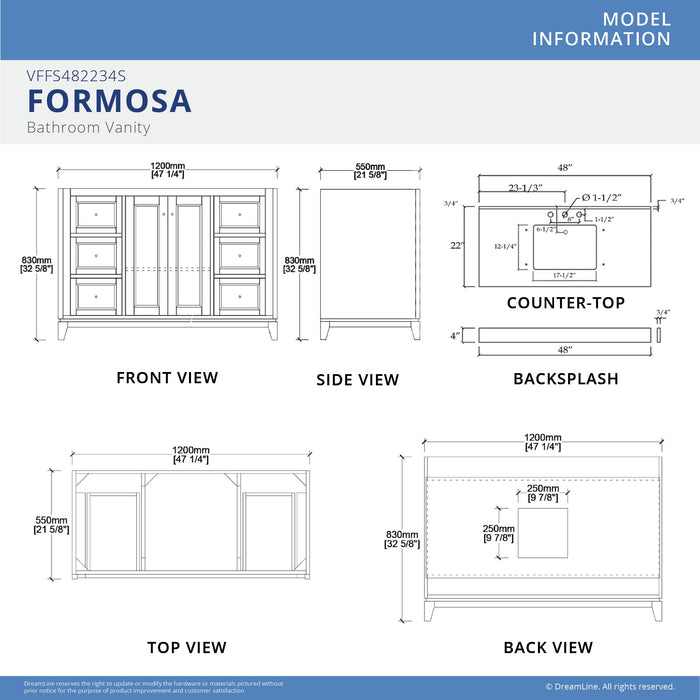 DreamLine VFFS482234SWMWH Formosa 48" Modern Console Vanity with Rectangular Undermount Sink - White