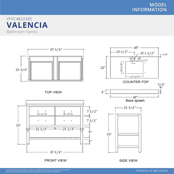 DreamLine VFVC482234SWMBK Valencia 48" Oak Console Vanity with Rectangular Undermount Sink - Black