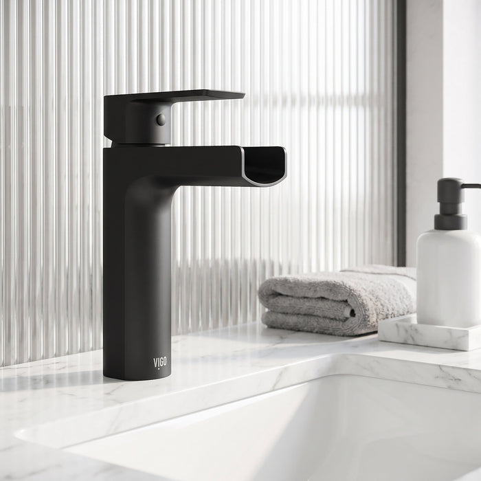 Vigo VG01042MB Ileana Single-Handle Waterfall Bathroom Sink Faucet in Matte Black