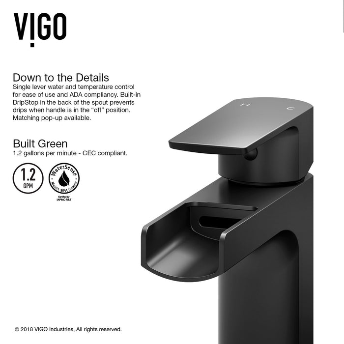 Vigo VG01042MB Ileana Single-Handle Waterfall Bathroom Sink Faucet in Matte Black