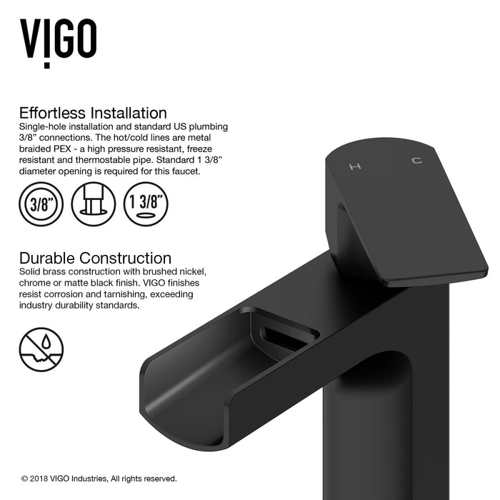 Vigo VG01042MB Ileana Single-Handle Waterfall Bathroom Sink Faucet in Matte Black