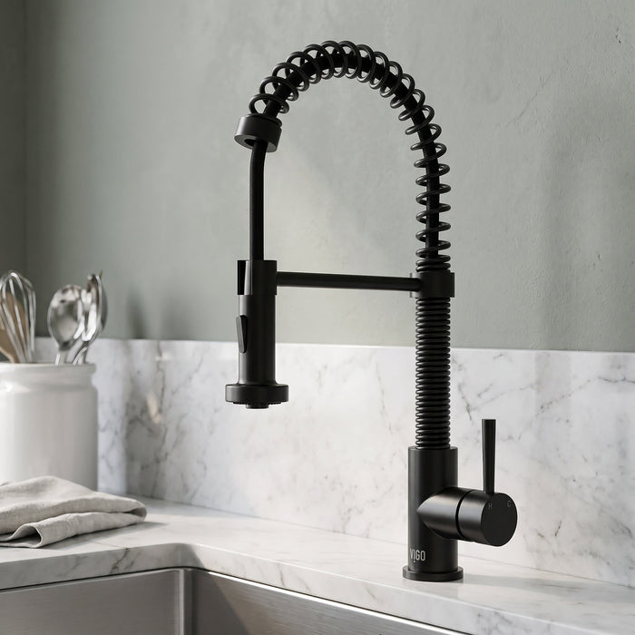 Vigo VG02001MB Edison Single-Handle Spring Pull-Down Kitchen Faucet in Matte Black