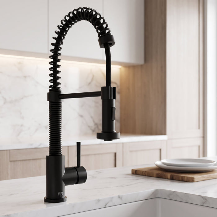 Vigo VG02001MB Edison Single-Handle Spring Pull-Down Kitchen Faucet in Matte Black