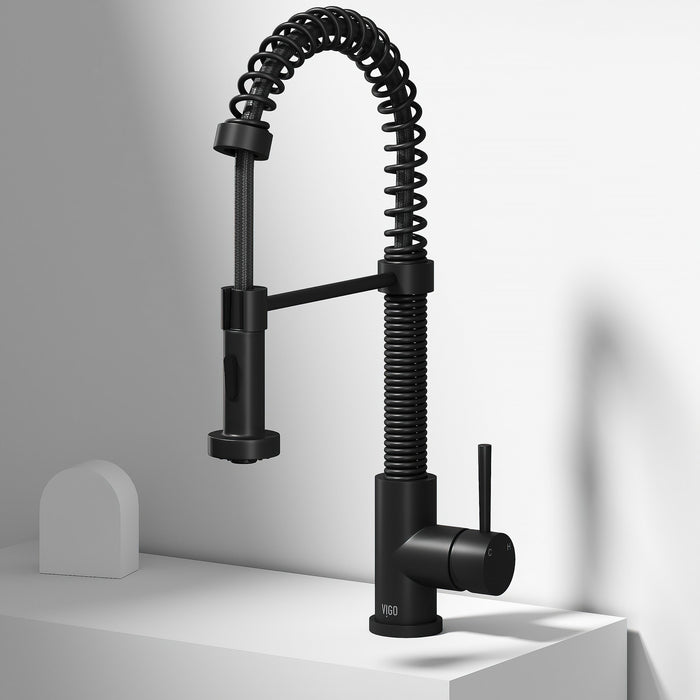 Vigo VG02001MB Edison Single-Handle Spring Pull-Down Kitchen Faucet in Matte Black