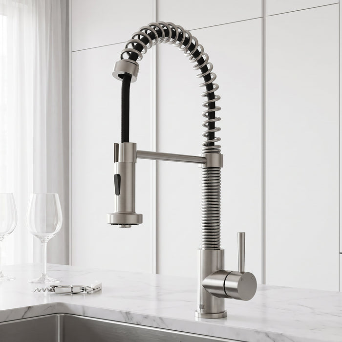 Vigo VG02001ST Edison Single-Handle Spring Pull-Down Kitchen Faucet in Stainless Steel