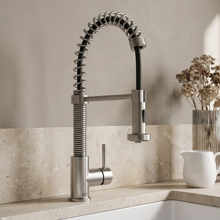 Vigo VG02001ST Edison Single-Handle Spring Pull-Down Kitchen Faucet in Stainless Steel