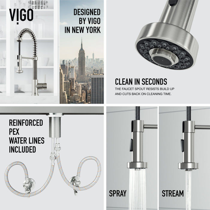 Vigo VG02001ST Edison Single-Handle Spring Pull-Down Kitchen Faucet in Stainless Steel