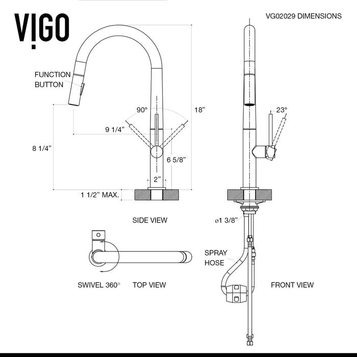 Vigo VG02029CH Greenwich Single-Handle High-Arc Pull-Down Kitchen Faucet in Chrome