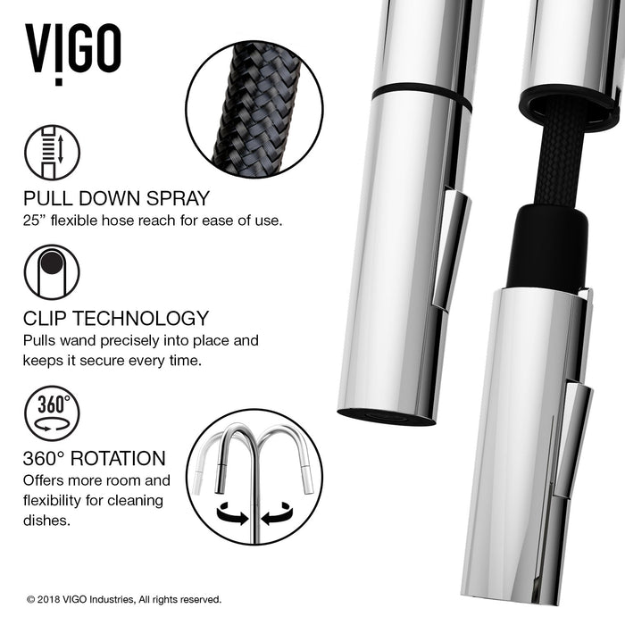 Vigo VG02029CH Greenwich Single-Handle High-Arc Pull-Down Kitchen Faucet in Chrome