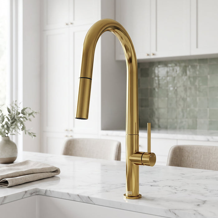 Vigo VG02029MG Greenwich Single-Handle Pull-Down Kitchen Faucet in Matte Brushed Gold