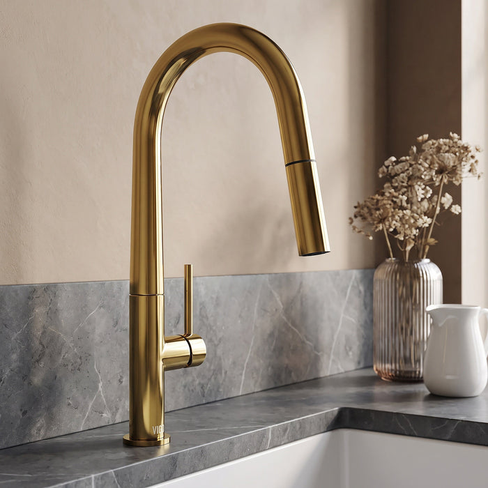 Vigo VG02029MG Greenwich Single-Handle Pull-Down Kitchen Faucet in Matte Brushed Gold