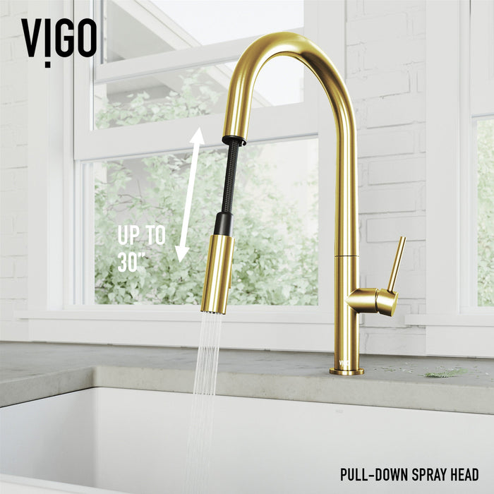 Vigo VG02029MG Greenwich Single-Handle Pull-Down Kitchen Faucet in Matte Brushed Gold