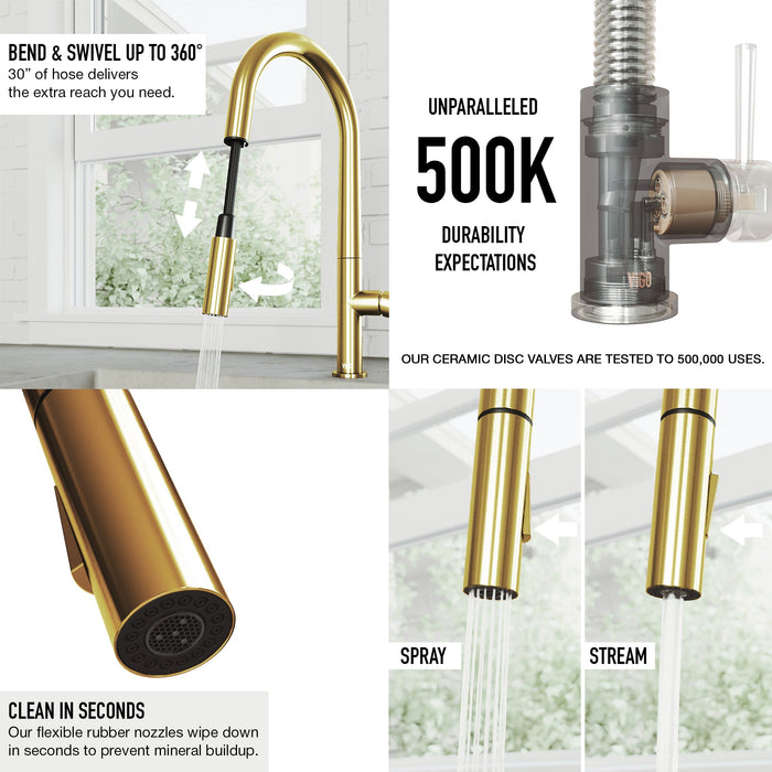 Vigo VG02029MG Greenwich Single-Handle Pull-Down Kitchen Faucet in Matte Brushed Gold