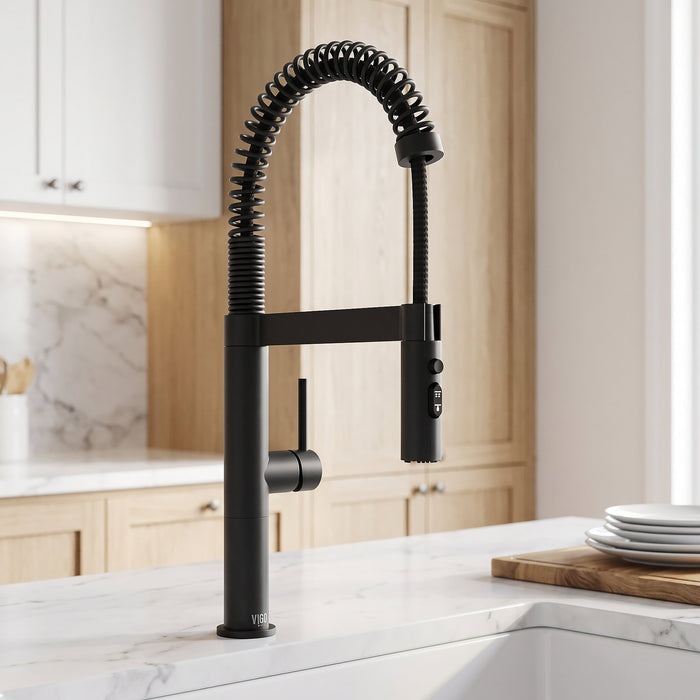 Vigo VG02052MB Edison Pro Triple-Mode Spring Pull-Down Kitchen Faucet in Matte Black