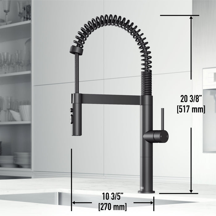 Vigo VG02052MB Edison Pro Triple-Mode Spring Pull-Down Kitchen Faucet in Matte Black
