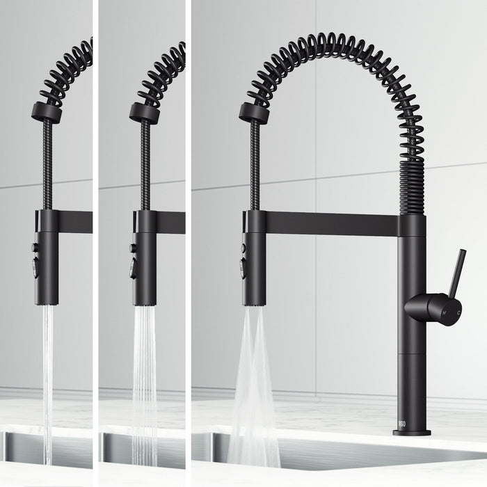 Vigo VG02052MB Edison Pro Triple-Mode Spring Pull-Down Kitchen Faucet in Matte Black