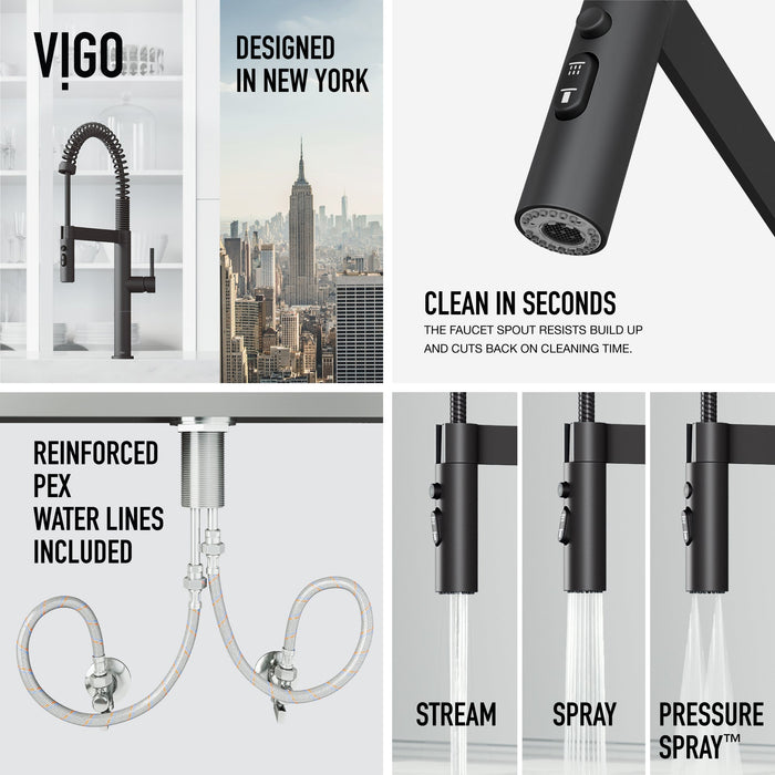 Vigo VG02052MB Edison Pro Triple-Mode Spring Pull-Down Kitchen Faucet in Matte Black