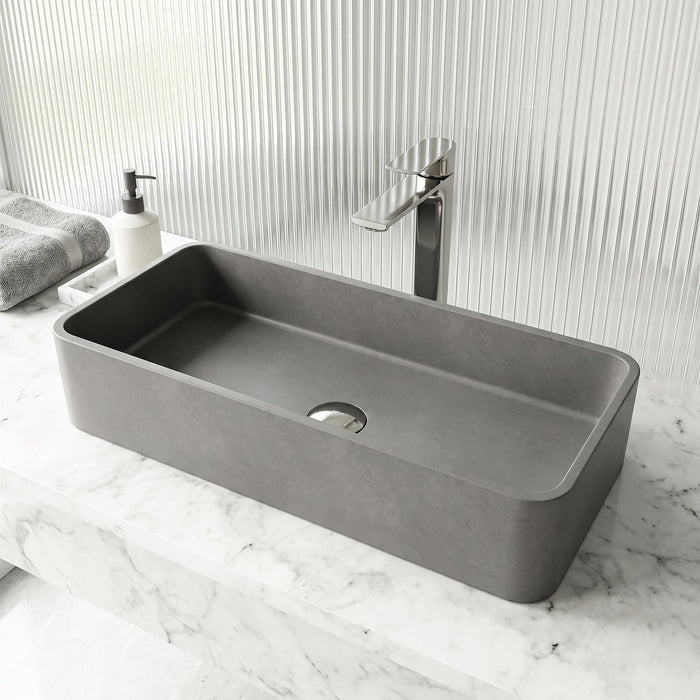 Vigo VG04060 Palazzo Gothic 24-Inch Rectangular Concrete Vessel Bathroom Sink in Gray