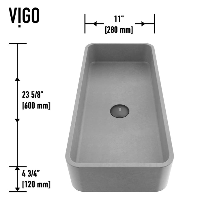 Vigo VG04060 Palazzo Gothic 24-Inch Rectangular Concrete Vessel Bathroom Sink in Gray