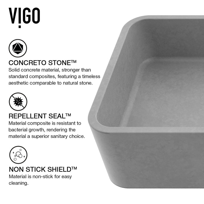 Vigo VG04060 Palazzo Gothic 24-Inch Rectangular Concrete Vessel Bathroom Sink in Gray