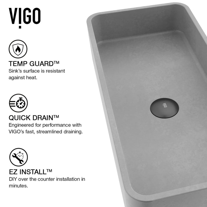 Vigo VG04060 Palazzo Gothic 24-Inch Rectangular Concrete Vessel Bathroom Sink in Gray
