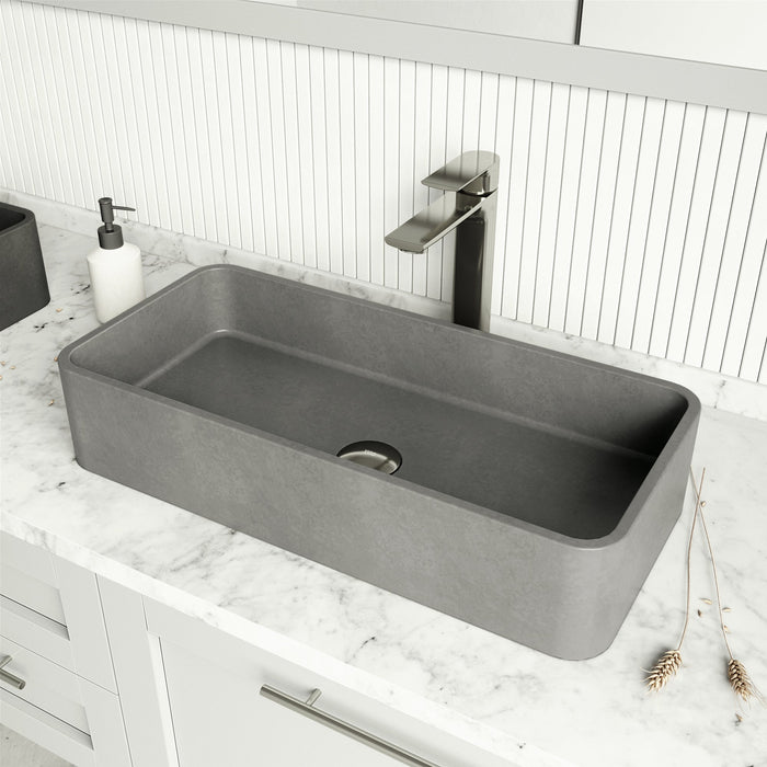 Vigo VG04060 Palazzo Gothic 24-Inch Rectangular Concrete Vessel Bathroom Sink in Gray