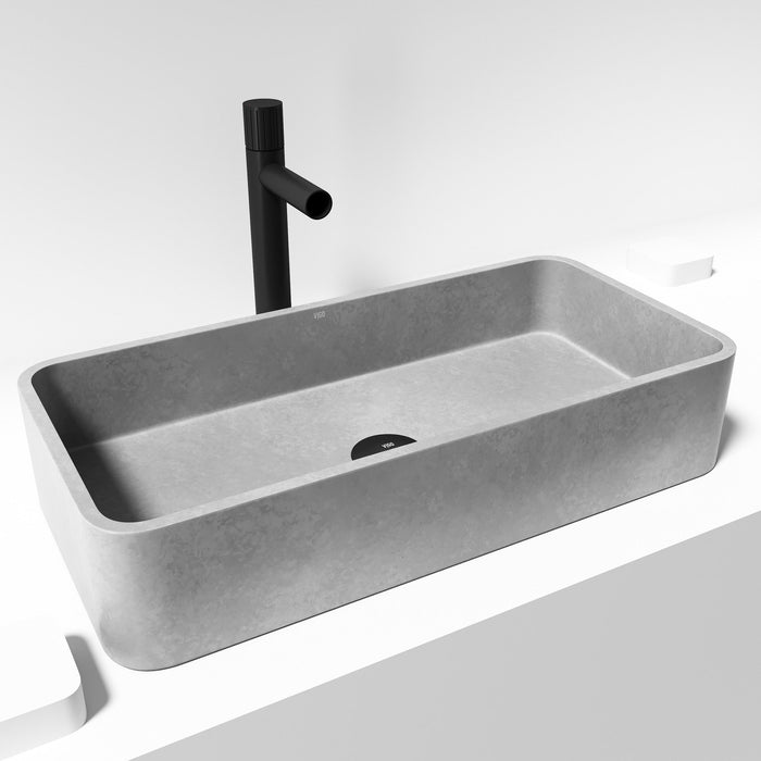 Vigo VG04060 Palazzo Gothic 24-Inch Rectangular Concrete Vessel Bathroom Sink in Gray