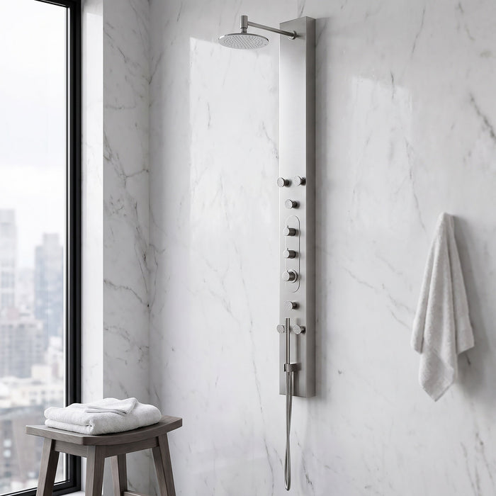 Vigo VG08001 Dilana 6-Jet Rain Shower Panel with Hand Shower in Stainless Steel