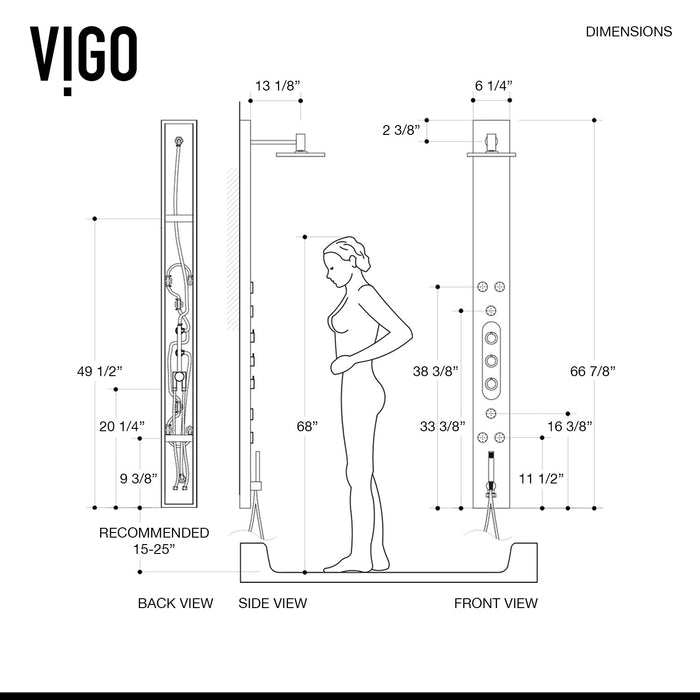 Vigo VG08001 Dilana 6-Jet Rain Shower Panel with Hand Shower in Stainless Steel