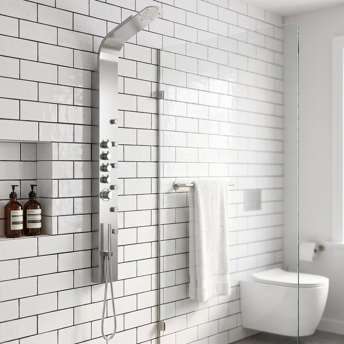 Vigo VG08005 Brielle 6-Jet Rain Shower Panel with Hand Shower in Stainless Steel
