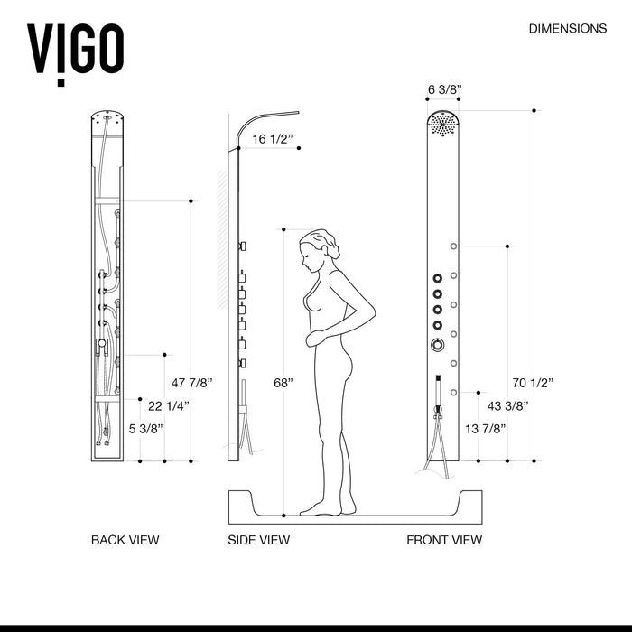 Vigo VG08005 Brielle 6-Jet Rain Shower Panel with Hand Shower in Stainless Steel