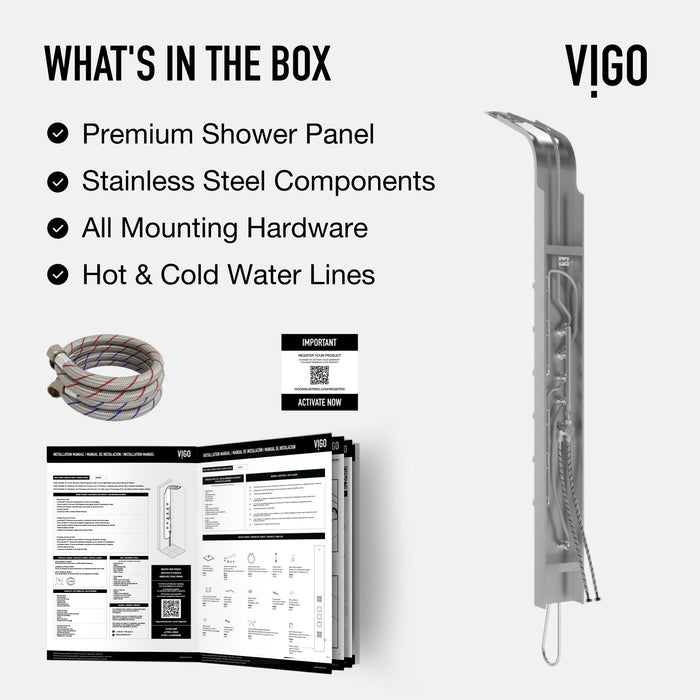 Vigo VG08005 Brielle 6-Jet Rain Shower Panel with Hand Shower in Stainless Steel