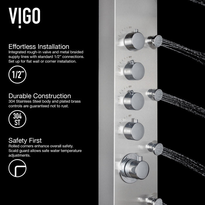 Vigo VG08005 Brielle 6-Jet Rain Shower Panel with Hand Shower in Stainless Steel
