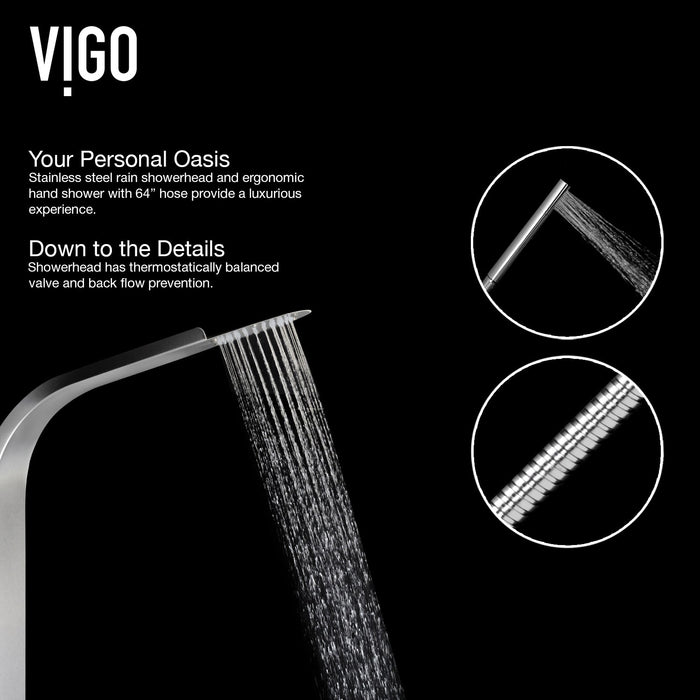Vigo VG08005 Brielle 6-Jet Rain Shower Panel with Hand Shower in Stainless Steel