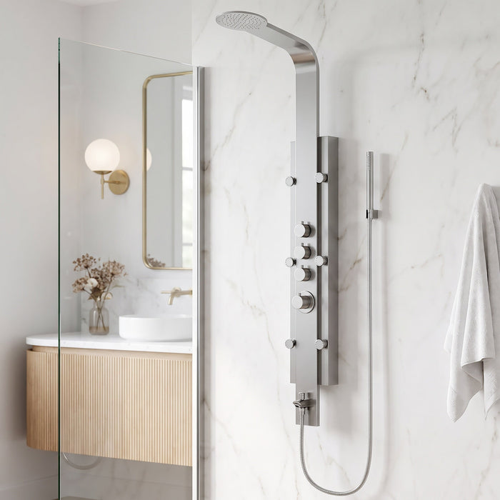 Vigo VG08008 Mateo 6-Jet Rain Shower Panel System with Hand Shower in Stainless Steel