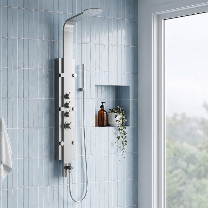 Vigo VG08008 Mateo 6-Jet Rain Shower Panel System with Hand Shower in Stainless Steel