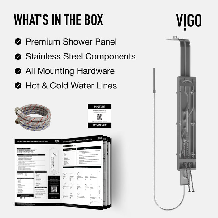 Vigo VG08008 Mateo 6-Jet Rain Shower Panel System with Hand Shower in Stainless Steel