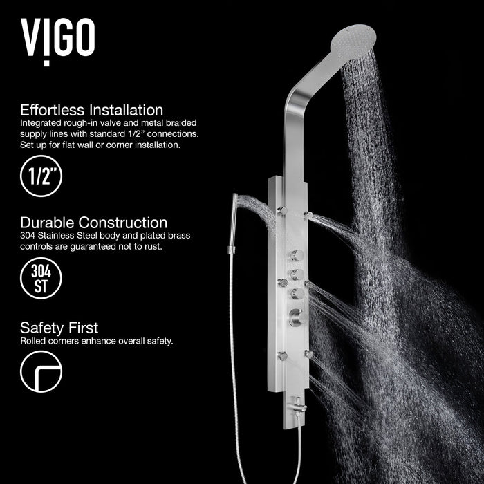 Vigo VG08008 Mateo 6-Jet Rain Shower Panel System with Hand Shower in Stainless Steel