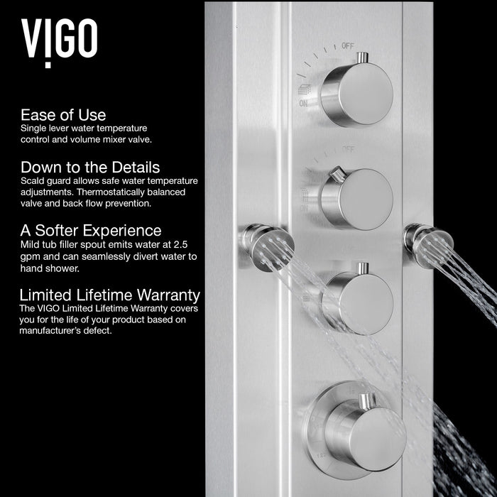 Vigo VG08008 Mateo 6-Jet Rain Shower Panel System with Hand Shower in Stainless Steel