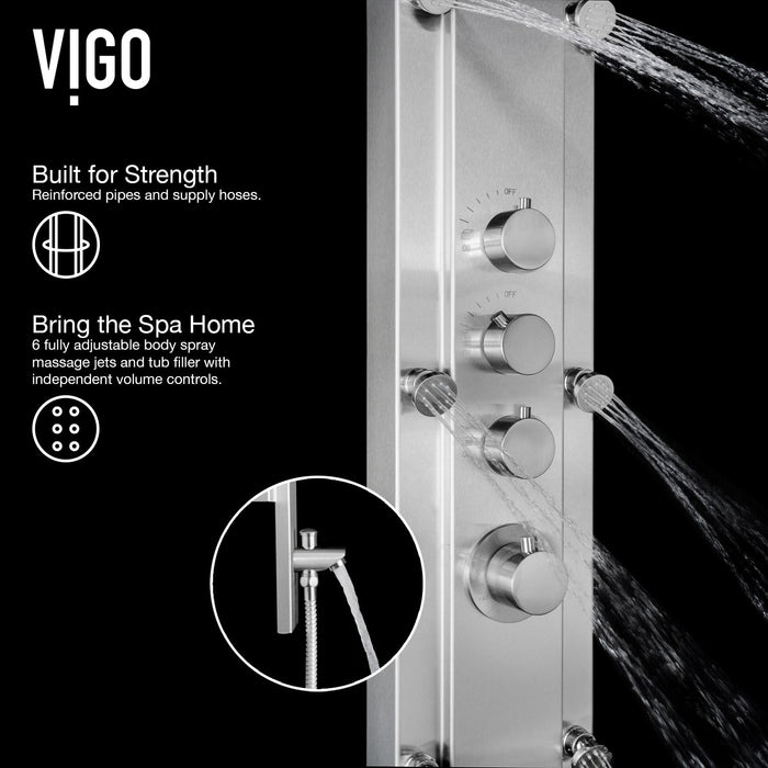 Vigo VG08008 Mateo 6-Jet Rain Shower Panel System with Hand Shower in Stainless Steel