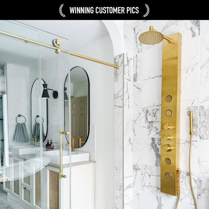 Vigo VG08013MG Ellington 4-Jet Rain Shower Panel with Hand Shower in Matte Brushed Gold