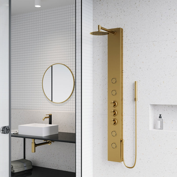 Vigo VG08013MG Ellington 4-Jet Rain Shower Panel with Hand Shower in Matte Brushed Gold