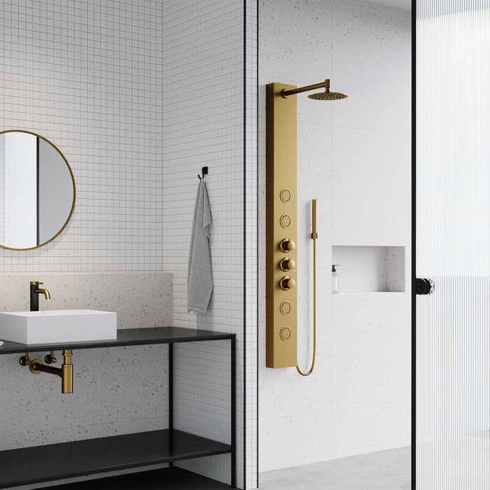 Vigo VG08013MG Ellington 4-Jet Rain Shower Panel with Hand Shower in Matte Brushed Gold