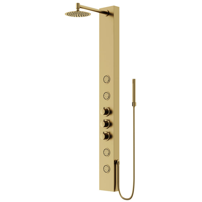 Vigo VG08013MG Ellington 4-Jet Rain Shower Panel with Hand Shower in Matte Brushed Gold