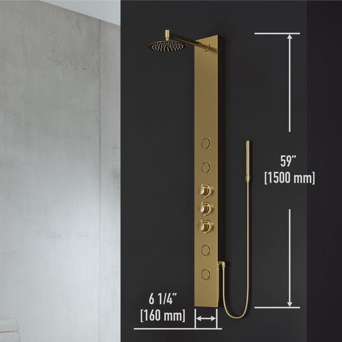 Vigo VG08013MG Ellington 4-Jet Rain Shower Panel with Hand Shower in Matte Brushed Gold