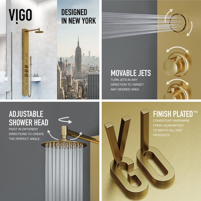 Vigo VG08013MG Ellington 4-Jet Rain Shower Panel with Hand Shower in Matte Brushed Gold