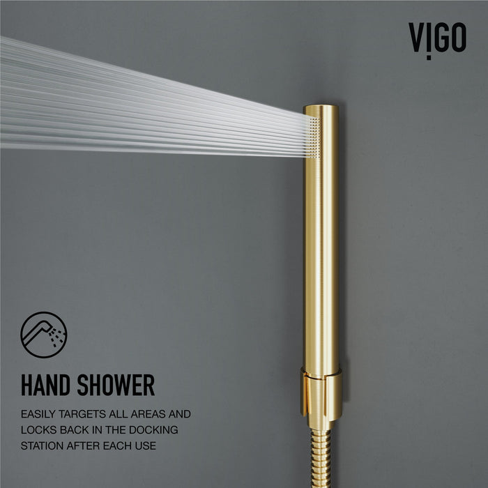 Vigo VG08013MG Ellington 4-Jet Rain Shower Panel with Hand Shower in Matte Brushed Gold