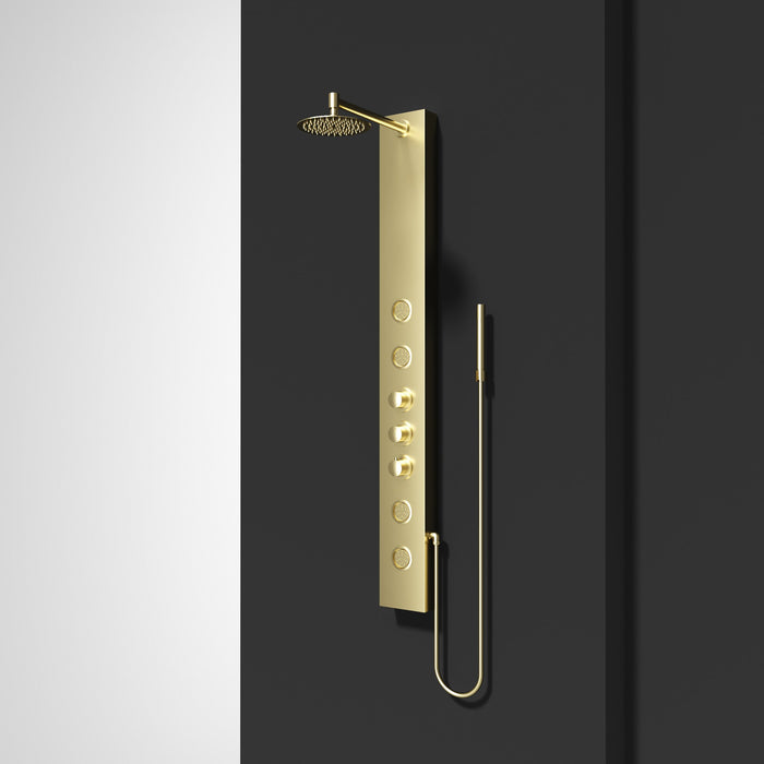 Vigo VG08013MG Ellington 4-Jet Rain Shower Panel with Hand Shower in Matte Brushed Gold