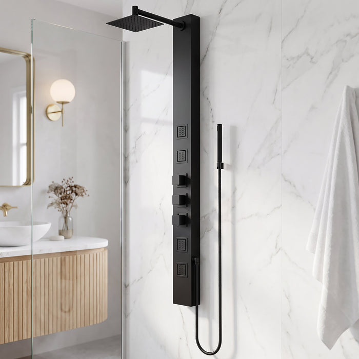 Vigo VG08021MB Sutton 4-Jet Rain Shower Panel System with Hand Shower in Matte Black