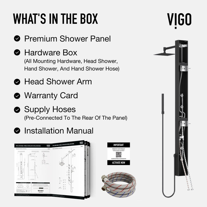 Vigo VG08021MB Sutton 4-Jet Rain Shower Panel System with Hand Shower in Matte Black